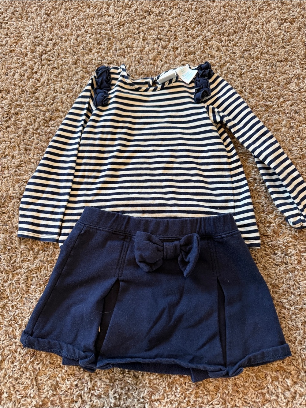 Navy & White Striped Girls Matching Set with Bow Skort